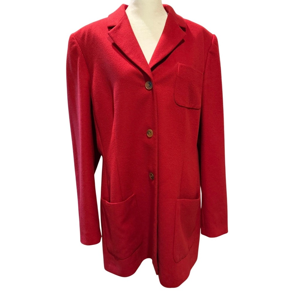 VTG Lands End Burnt Orange Wool Cashmere Blend Blazer Jacket 3-Button Tall 14